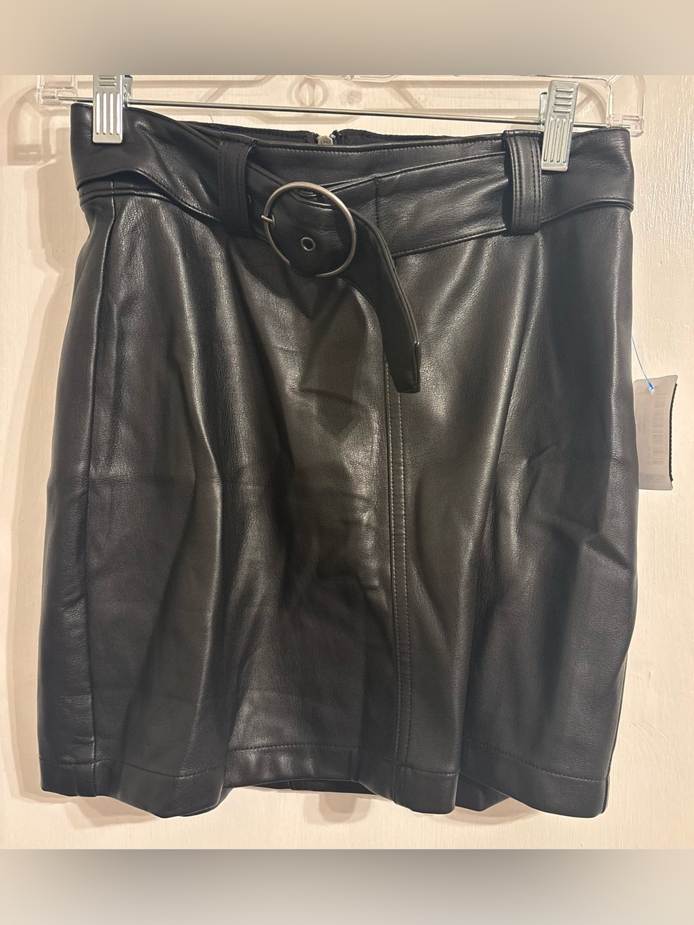 Hollister Black Faux Leather Mini Skirt with Belt